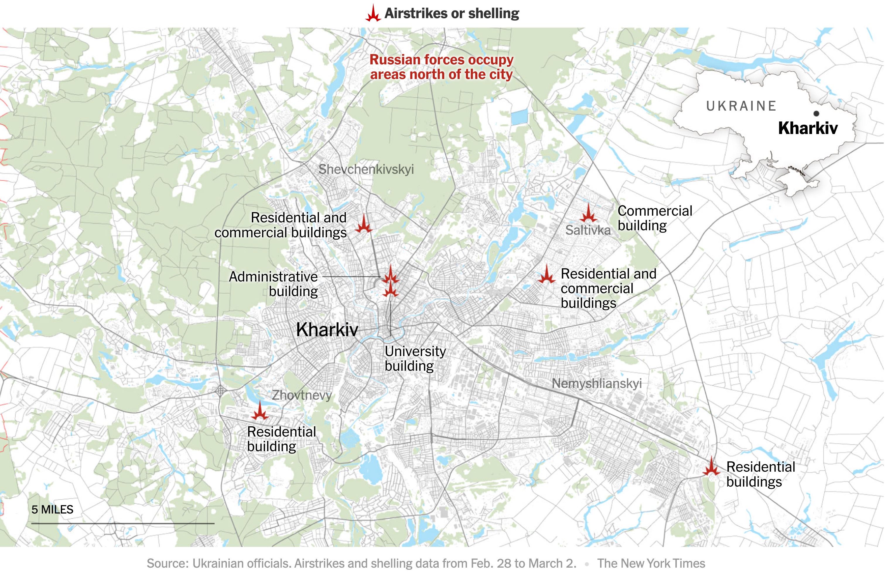 New York Times map of attacks on Kharkiv